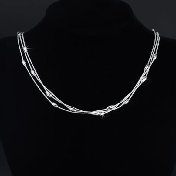 NWT Beaded Layered Chain Necklace S925 Silver 17" Minimalist Contemporary - Picture 4 of 10